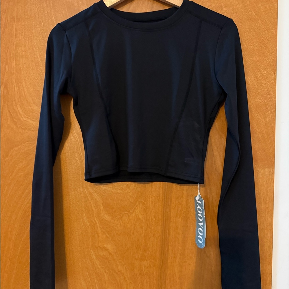 Loovoo Black Long Sleeve Active Crop Top